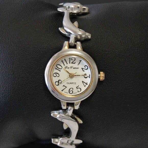 Vintage Ladies Da Vinci Quartz Watch Dolphin Bracelet Used 22mm - Picture 3 of 13